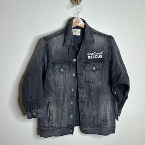 NWT Sandrine Rose Black Denim Cropped Embrodiered Jacket Size Small